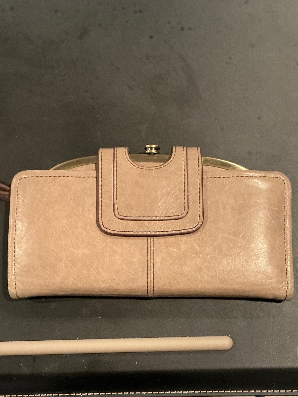 HOBO Beige/Taupe Wristlet Clutch with Kisslock Section